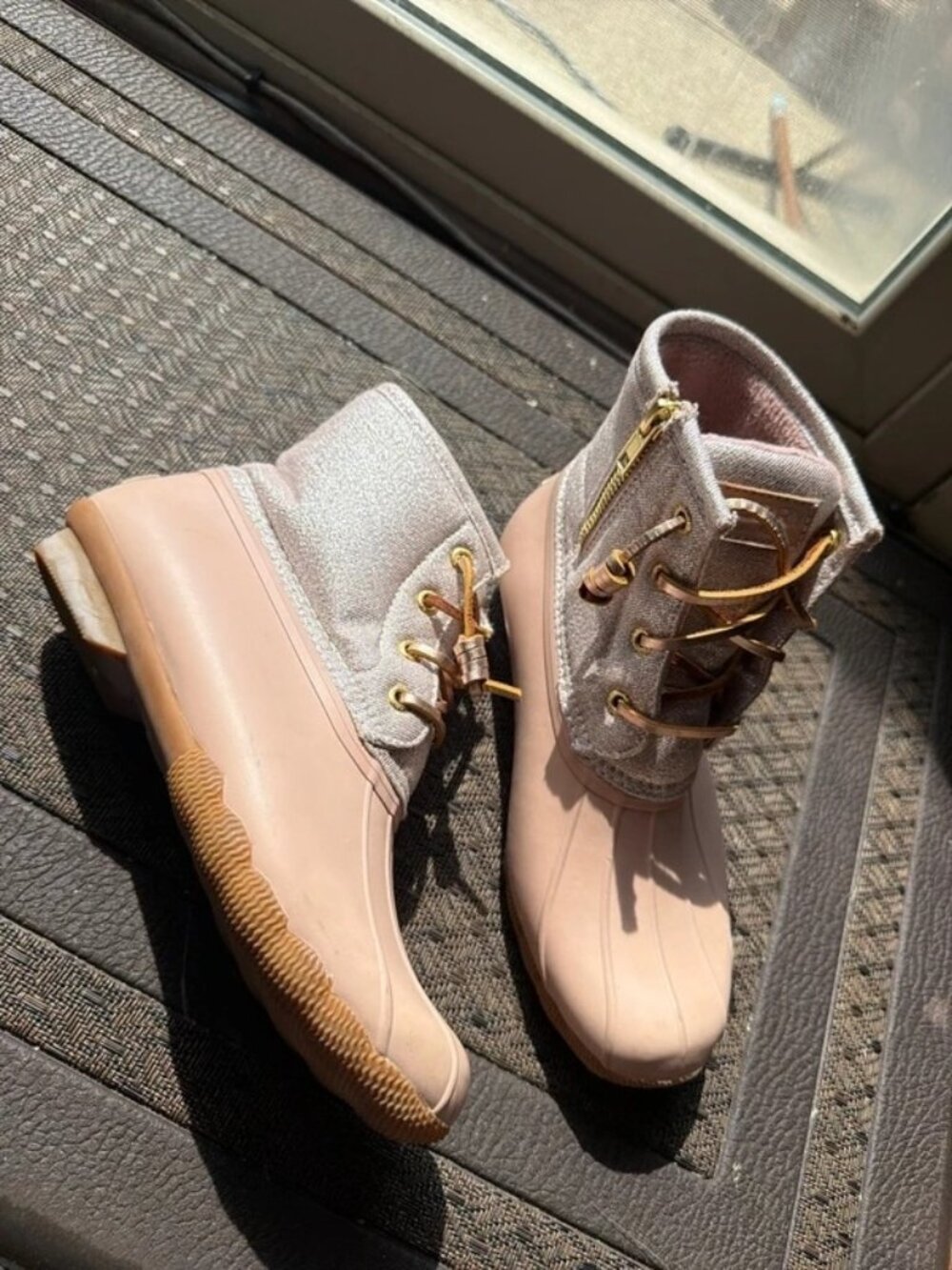 Sperry Saltwater Sparkle Rose Gold Pink Rain Boots STS80773 Womens Size US 6